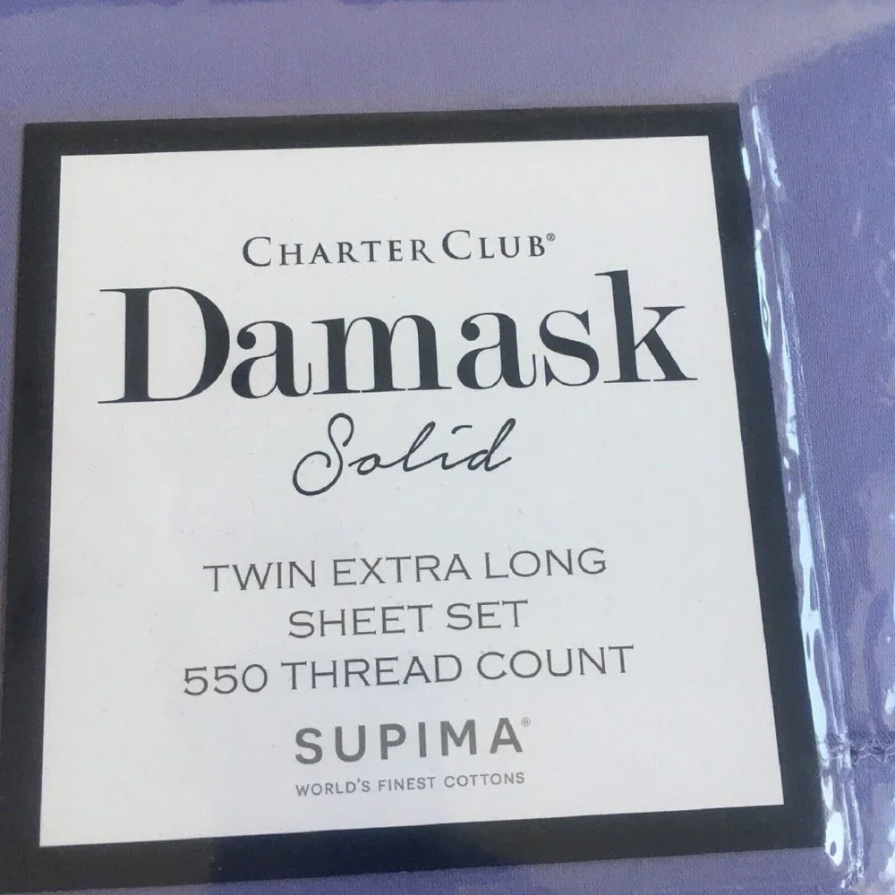 new AMETHYST Charter Club 550TC 100% Cotton TWIN XL Dorm Sheet Set fits 17